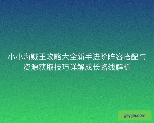 小小海贼王攻略大全新手进阶阵容搭配与资源获取技巧详解成长路线解析