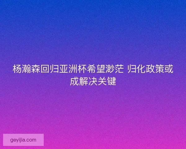 杨瀚森回归亚洲杯希望渺茫 归化政策或成解决关键